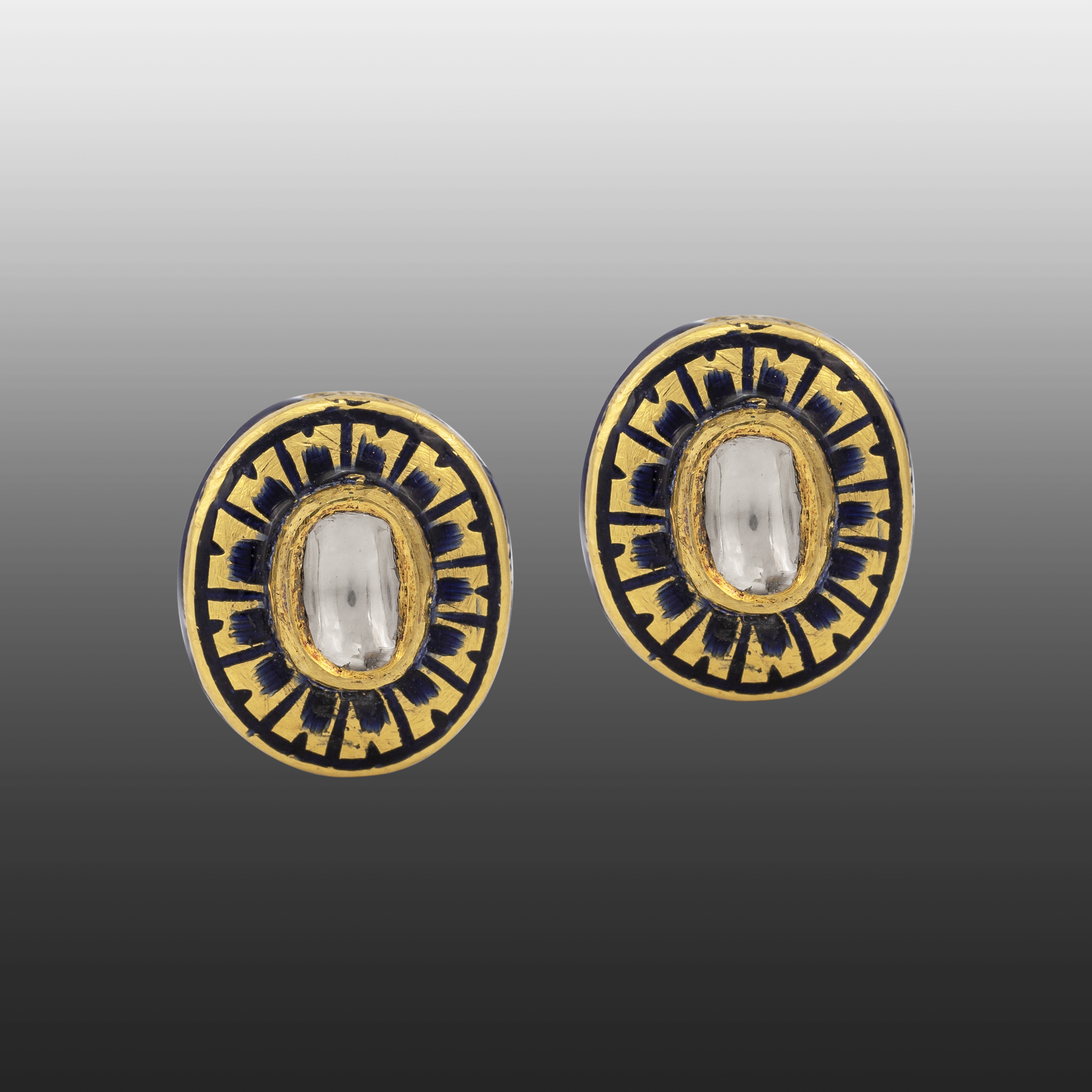 Black Enamel Polki Stud Earrings